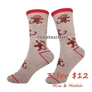 LeGale Women's 1-pair Sock Monkeys Novelty Crew Socks NWT/NIP